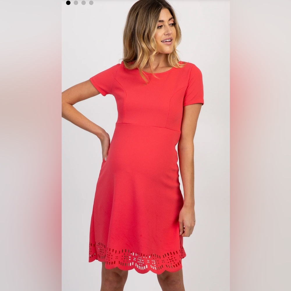Coral Short Sleeve Scalloped Cutout Maternity Dress